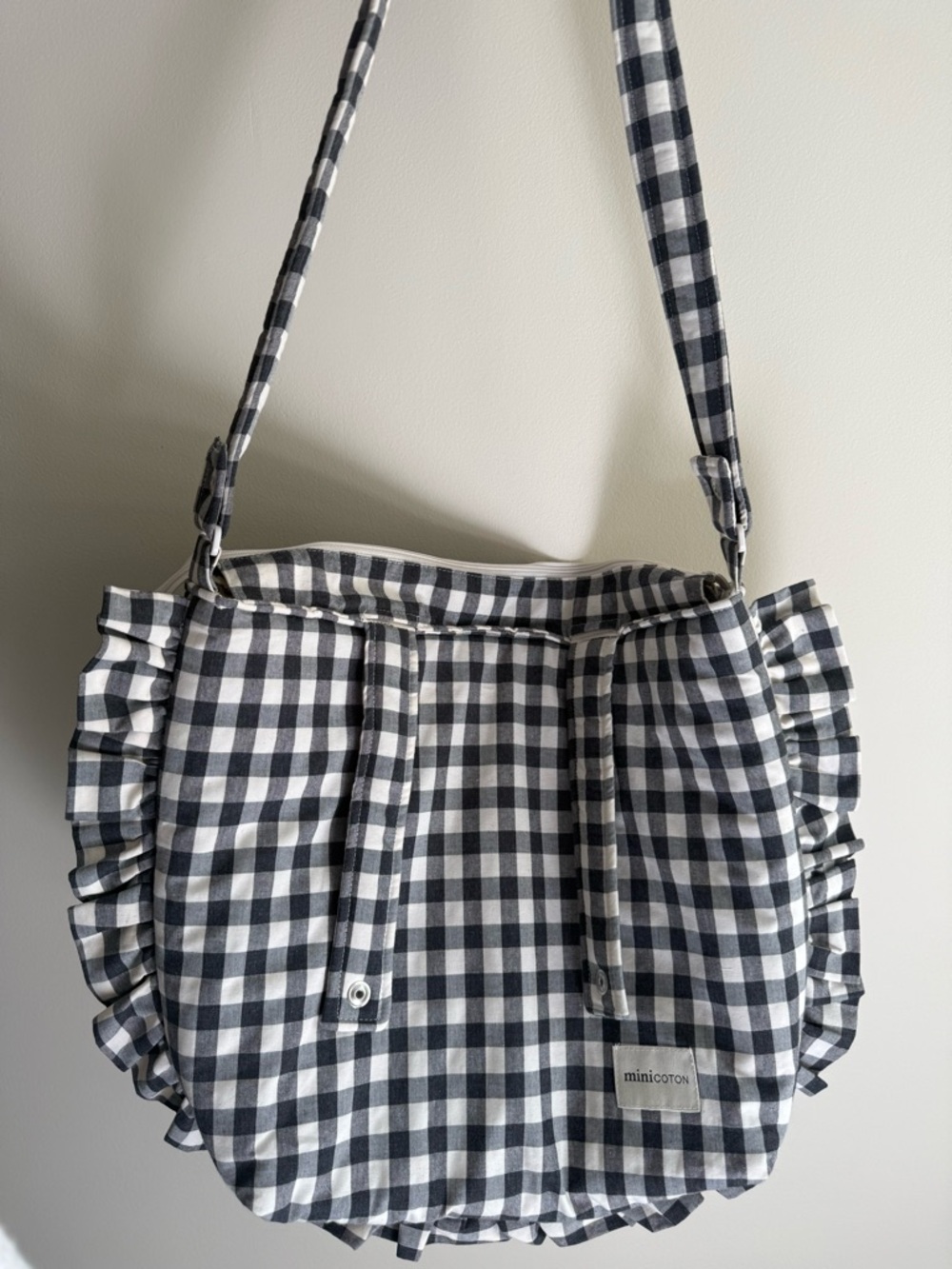 Minicotton Black & White Gingham Ruffle Shoulder Bag